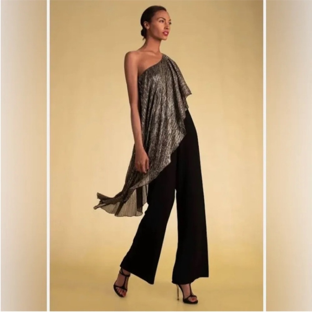 Trina Turk Black and Silver Draped Jumpsuit